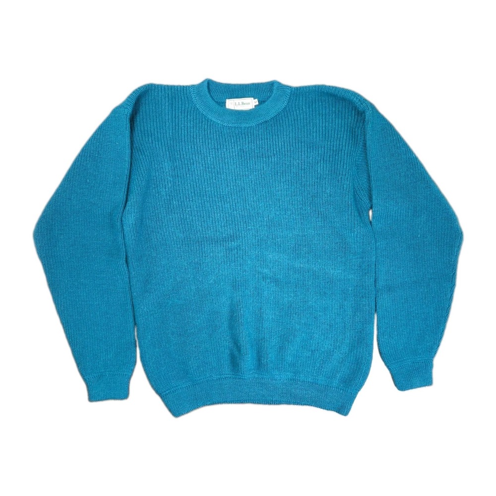 Vintage LL Bean Aqua Blue Heavy 100% Wool Crew Pullover Sweater Mens Large